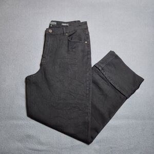 Susan Graver Jeans Women 12 Black High Rise Straight Leg Cuffed